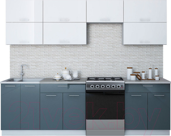 Изображение товара Кухонный гарнитур Интерлиния Мила Gloss 60-26 (белый/асфальт)