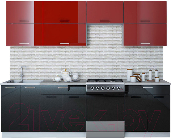 Изображение товара Кухонный гарнитур Интерлиния Мила Gloss 60-26 (бордовый/черный)