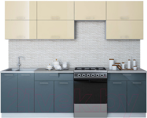 Изображение товара Кухонный гарнитур Интерлиния Мила Gloss 60-26 (ваниль/асфальт)