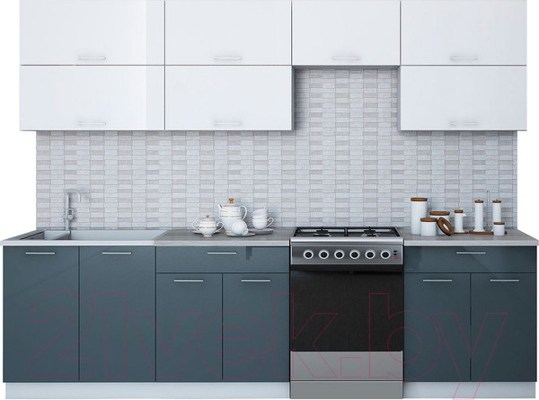 Изображение товара Кухонный гарнитур Интерлиния Мила Gloss 60-28 (белый/асфальт)