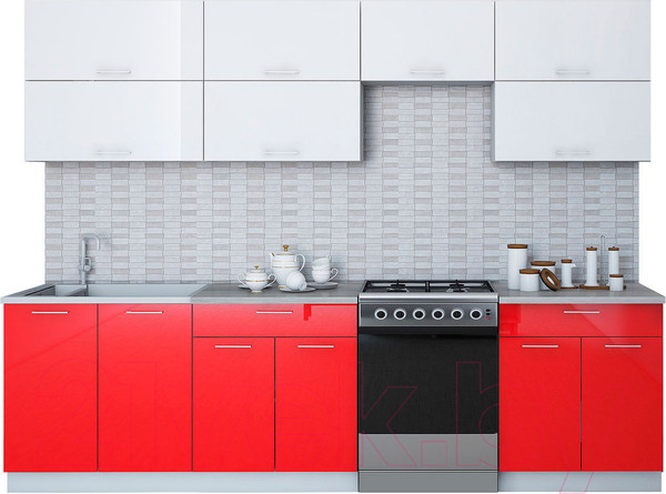 Изображение товара Кухонный гарнитур Интерлиния Мила Gloss 60-28 (белый/красный)