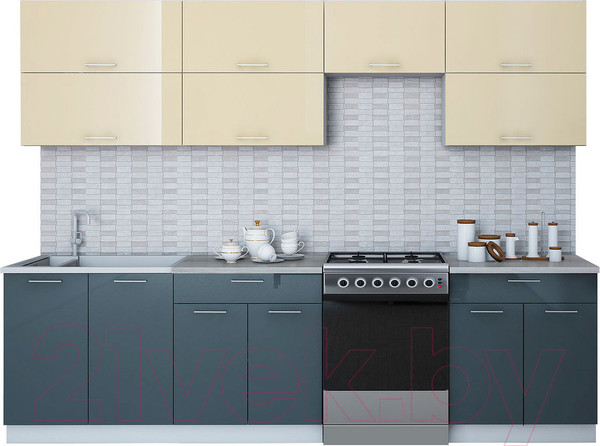 Изображение товара Кухонный гарнитур Интерлиния Мила Gloss 60-28 (ваниль/асфальт)