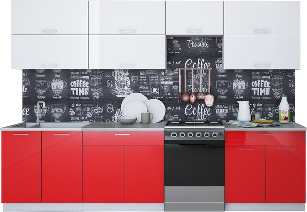 Изображение товара Кухонный гарнитур Интерлиния Мила Gloss 60-30 (белый/красный)