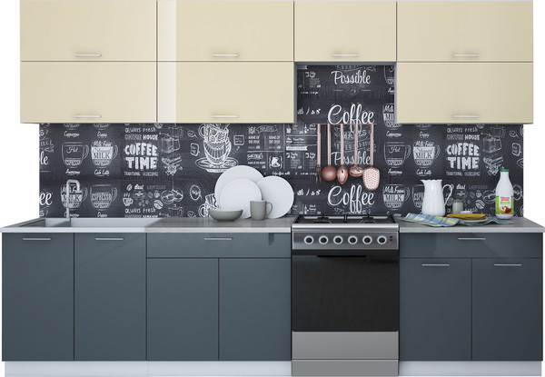 Изображение товара Кухонный гарнитур Интерлиния Мила Gloss 60-30 (ваниль/асфальт)