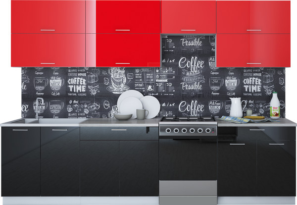 Изображение товара Кухонный гарнитур Интерлиния Мила Gloss 60-30 (красный/черный)