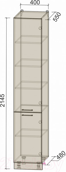 Изображение товара Шкаф-пенал кухонный Интерлиния Мила Gloss НШП-№2-2145 (красный/черный)