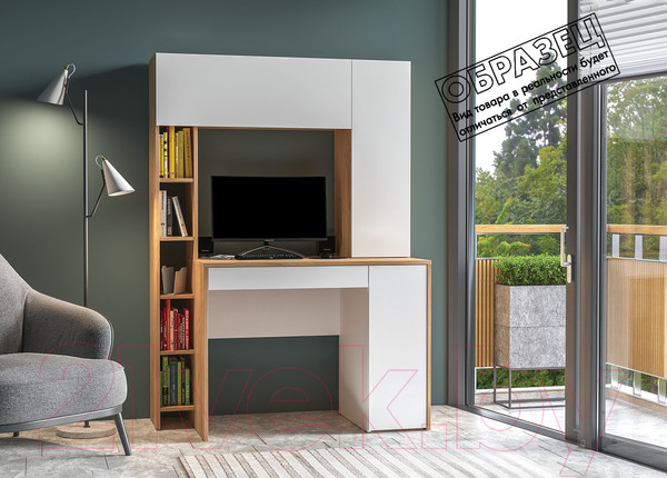 Изображение товара Компьютерный стол Mobi Комфорт 12.71 (дуб золотой craft/белая аляска)