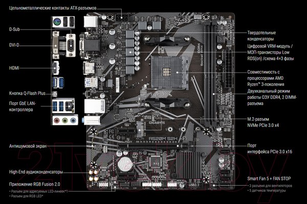 Изображение товара Материнская плата Gigabyte A520M S2H