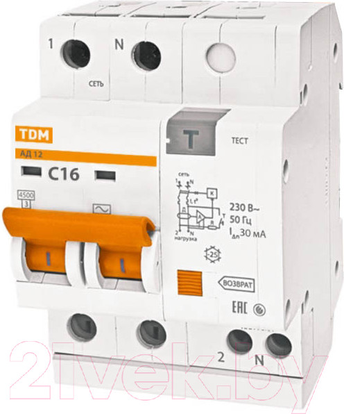 Изображение товара Дифференциальный автомат TDM АД12 2Р 63А 100мА / SQ0204-0024