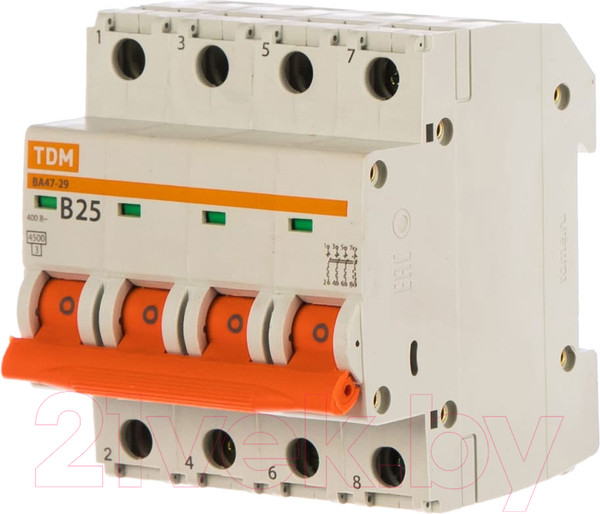 Изображение товара Выключатель автоматический TDM ВА47-29 4Р 25А (В) 4.5кА / SQ0206-0060