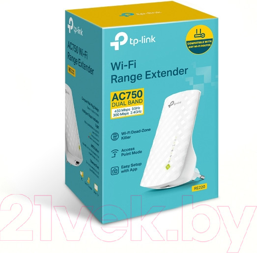 Изображение товара Усилитель беспроводного сигнала TP-Link RE220 (AC750)