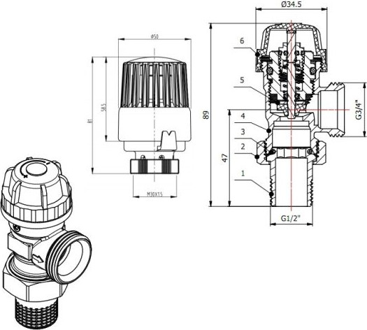 Изображение товара Клапан термостатический AV Engineering 3/4" AVE298512