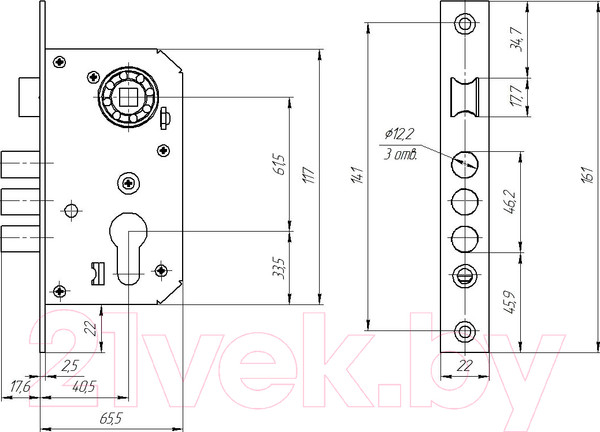 Изображение товара Замок врезной Зенит ЗВ7-60.1 / БП-00011619 (медь)