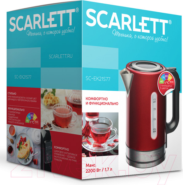 Изображение товара Электрочайник Scarlett SC-EK21S77 (красный)