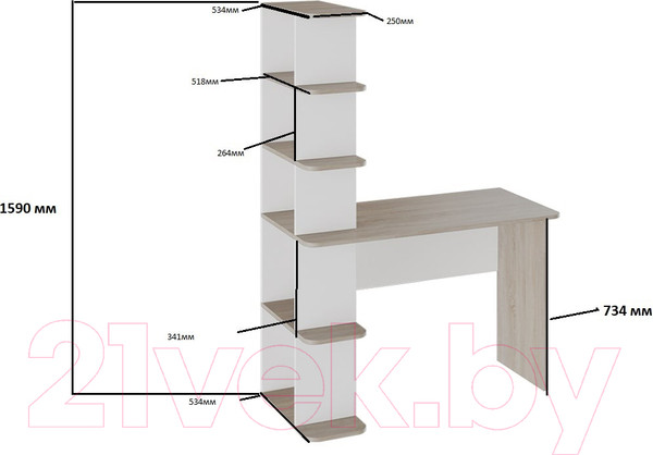 Изображение товара Письменный стол ТриЯ Тип 4 (дуб молочный/венге цаво)