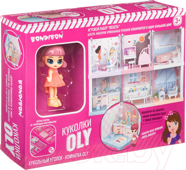 Изображение товара Комплект аксессуаров для кукольного домика Bondibon Кукольный уголок и куколка Oly. Гардеробная / ВВ4493