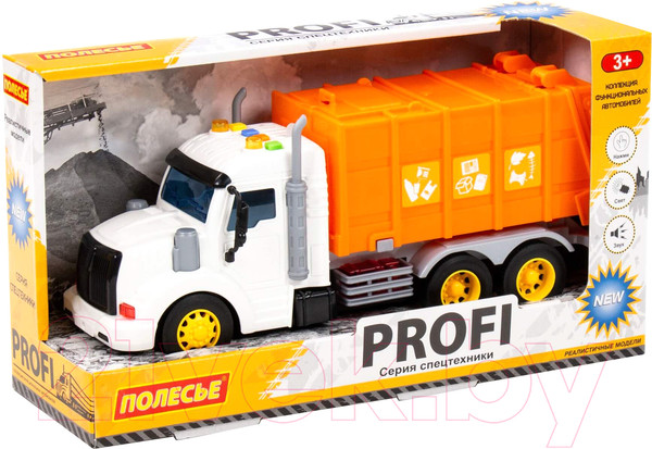 Изображение товара Автомобиль игрушечный Полесье Профи. Коммунальный со звуком и светом / 86501 (инерционный, оранжевый)