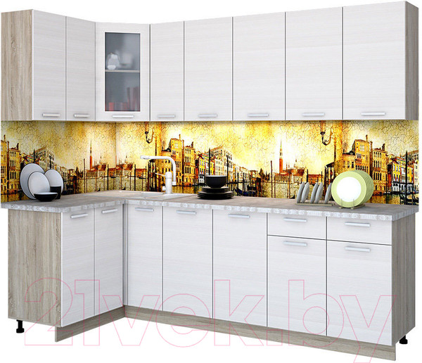 Изображение товара Кухонный гарнитур Интерлиния Мила 12x25 (вудлайн кремовый/опал светлый)