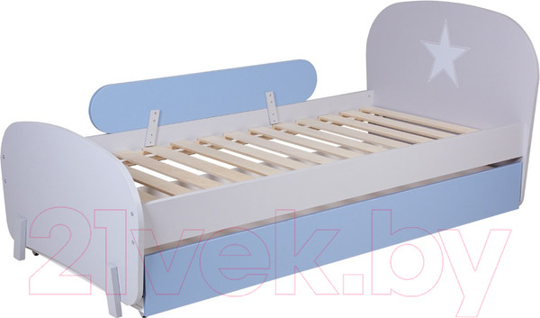 Изображение товара Односпальная кровать Polini Kids Mirum 1915 c ящиком (серый/голубой)