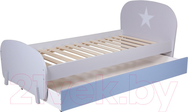 Изображение товара Односпальная кровать Polini Kids Mirum 1915 c ящиком (серый/голубой)
