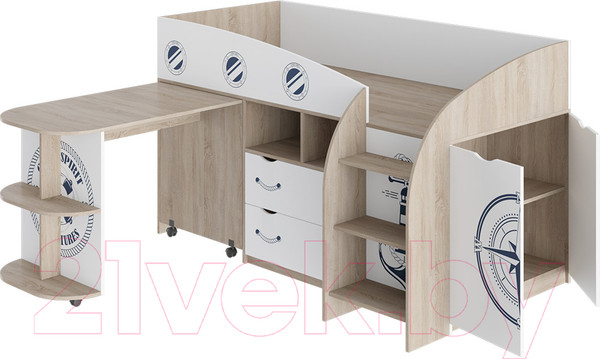 Изображение товара Кровать-чердак ТриЯ Немо комбинированная (дуб сонома/белый)