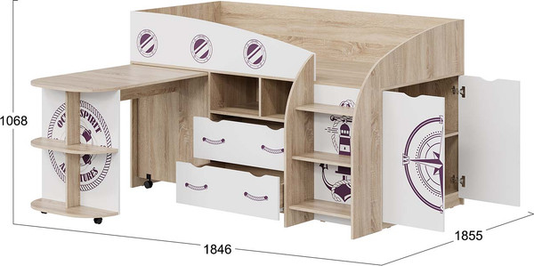 Изображение товара Кровать-чердак ТриЯ Немо комбинированная (дуб сонома/белый)