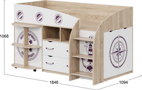 Изображение товара Кровать-чердак ТриЯ Немо комбинированная (дуб сонома/белый)