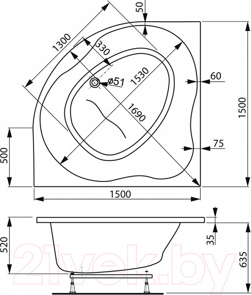 Изображение товара Ванна акриловая VagnerPlast Plejada 150x150 / VPBA150PLE3X-04