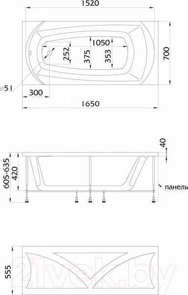 Изображение товара Ванна акриловая 1Марка Elegance 165x70 (с ножками)