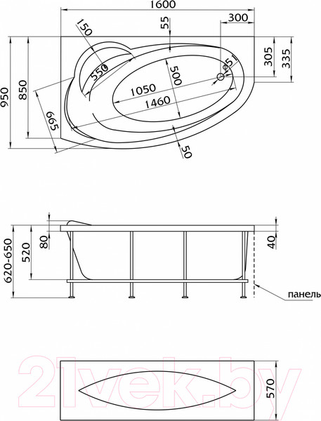 Изображение товара Ванна акриловая 1Марка Julianna 160x95 L (с каркасом)