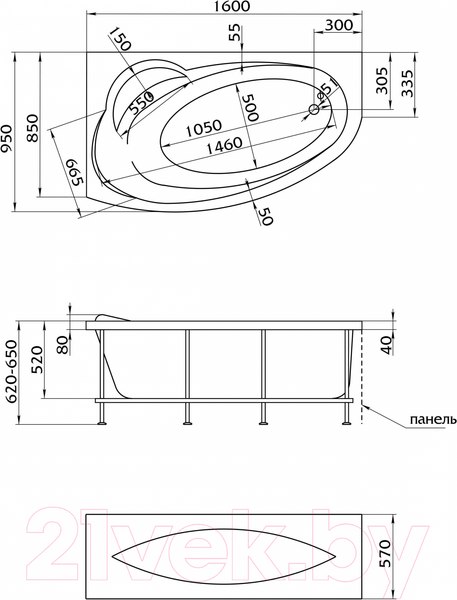 Изображение товара Ванна акриловая 1Марка Julianna 160x95 R (с каркасом и экраном)