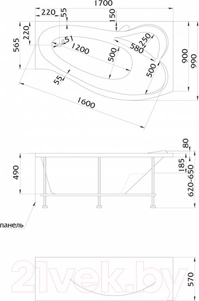 Изображение товара Ванна акриловая 1Марка Gracia 170x100 L (с каркасом и экраном)