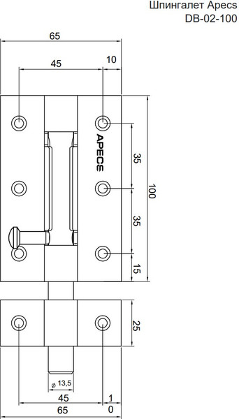 Изображение товара Шпингалет торцевой Apecs DB-02-100-CR