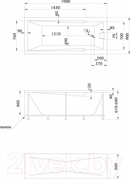 Изображение товара Ванна акриловая 1Марка Raguza 190x90 (с экраном и каркасом)