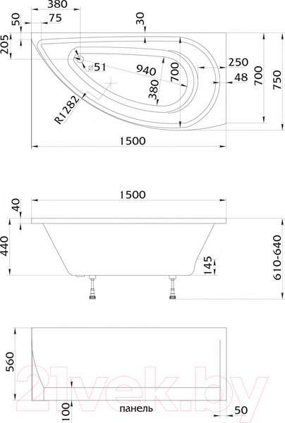 Изображение товара Ванна акриловая 1Марка Piccolo 150x75 L (с каркасом и экраном)