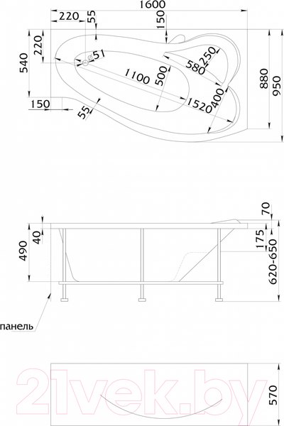 Изображение товара Ванна акриловая 1Марка Gracia 160x95 R (с каркасом и экраном)