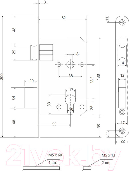 Изображение товара Замок врезной Apecs 1425-AB