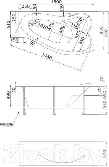 Изображение товара Ванна акриловая 1Марка Gracia 150x90 L (с каркасом)