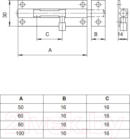 Изображение товара Шпингалет торцевой Apecs DB-05-80-W