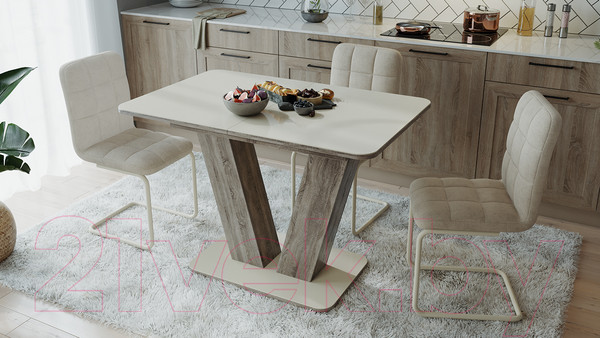 Изображение товара Обеденный стол ТриЯ Чинзано тип 1 раздвижной (дуб сонома трюфель/стекло бежевое матовое)