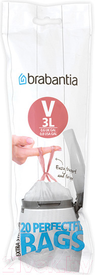 Изображение товара Пакеты для мусора Brabantia PerfectFit V 3л / 116582 (20шт, белый)