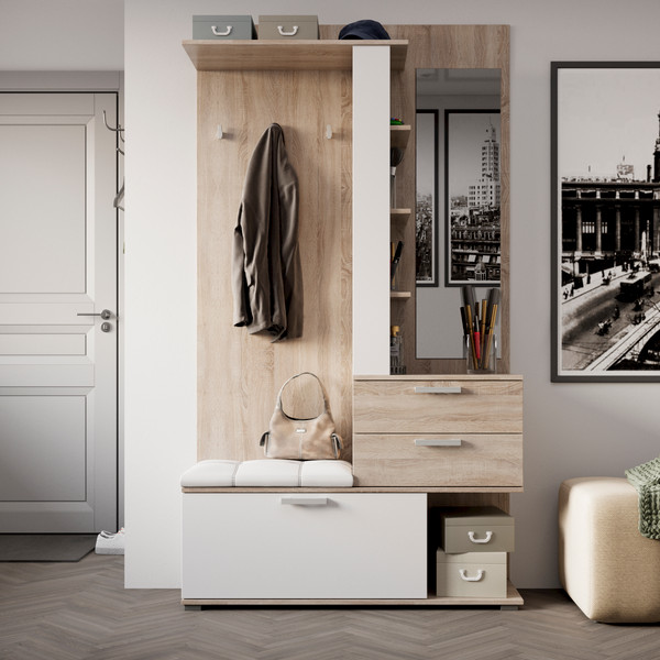 Изображение товара Секция в прихожую ТриЯ Эрика комбинированная (дуб сонома/белый)