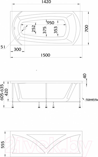 Изображение товара Ванна акриловая 1Марка Elegance 150x70 (с ножками)