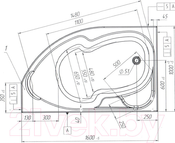 Изображение товара Ванна акриловая 1Марка Diana 160x100 R (с каркасом)
