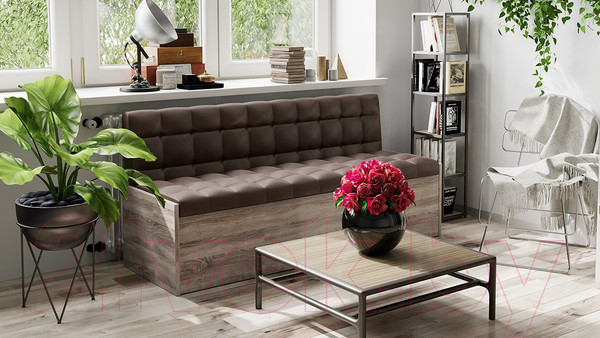 Изображение товара Скамья кухонная мягкая ТриЯ Форест (дуб сонома трюфель/кожзам коричневый)