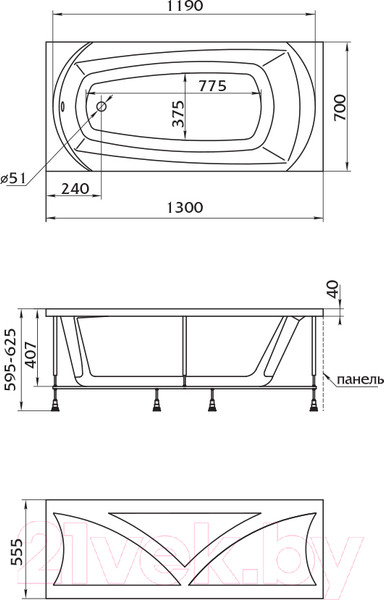 Изображение товара Ванна акриловая 1Марка Elegance 130x70 (с ножками)