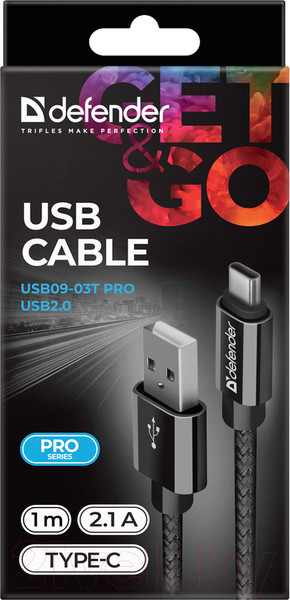 Изображение товара Кабель Defender USB09-03T Pro / 87814 (1м, черный)
