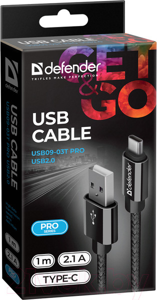 Изображение товара Кабель Defender USB09-03T Pro / 87814 (1м, черный)