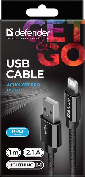 Изображение товара Кабель Defender ACH01-03T PRO / 87808 (1м, черный)