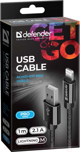 Изображение товара Кабель Defender ACH01-03T PRO / 87808 (1м, черный)